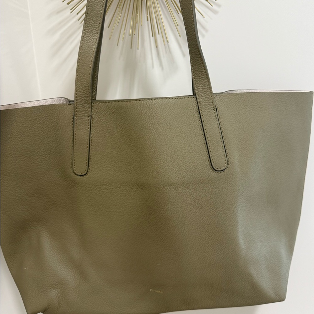 Olive Green Leather Tote Bag